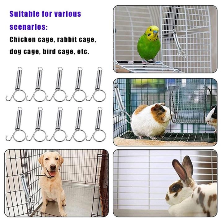 10Pcs Animal Cage Latches Lock Spring Rabbit Cage Door Tension Spring with Hook