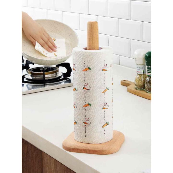 Wooden Kitchen Roll Holder Free Standing Paper Towel Holder Creative Tissue Holder For Bathroom And Kitchen