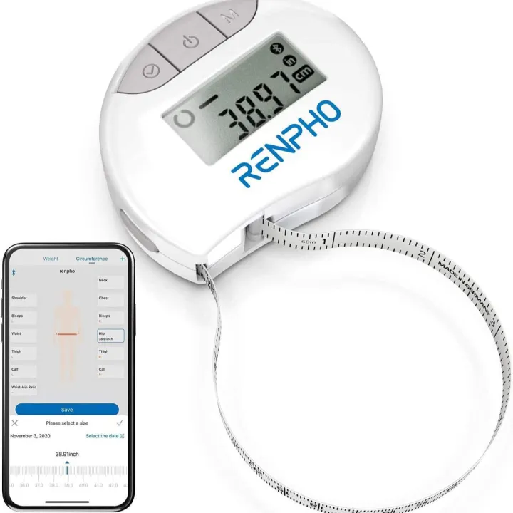 Smart Tape Measure Body with App - RENPHO Bluetooth Measuring Tapes for Body Measuring, Weight Loss, Muscle Gain, Fitness Bodybuilding, Retractable, Measures Body Part Circumferences, Inches & cm