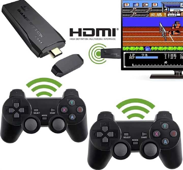 M8 Wireless Controller Gamepad With 64gb Tf Card Plug and Play Video Game Stick Built in 10000+ Games, 4K High Definition HDMI Output with Two Game Controllers Rk3228 Ram 256mb, Rom 128mb