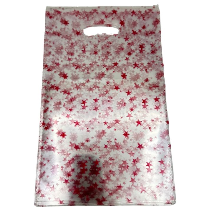 TRANSPARENT GOODY BAGS WITH RED STARS - PACK OF 10 GOODY BAGS