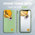 Jizetin for Samsung Galaxy A71 Case Creative Cartoon Astronaut Orbits Saturn Side Design Phone Cover Square Edge Pattern Liquid Silicone Phone Cases. 