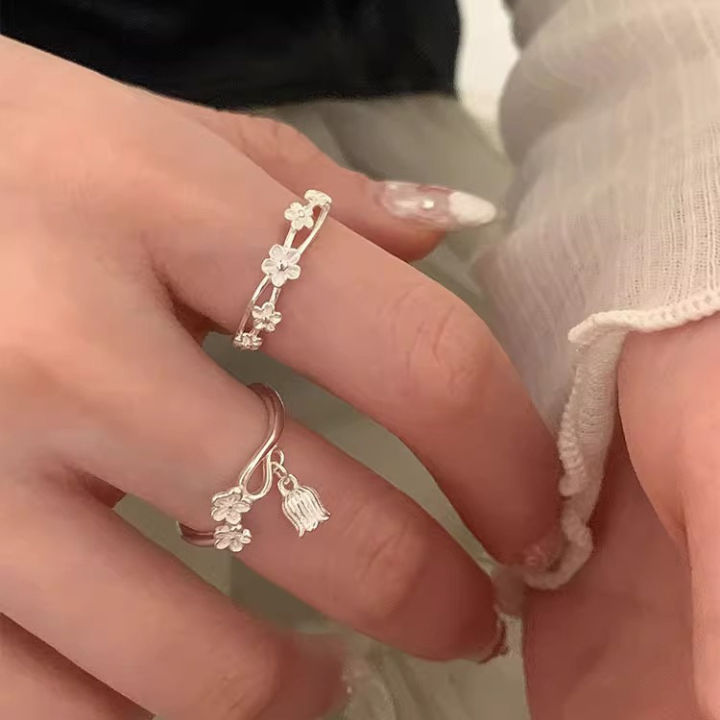S925 sterling silver Japanese cherry blossom ring women's opening adjustable niche high-end sense light luxury versatile new product trend