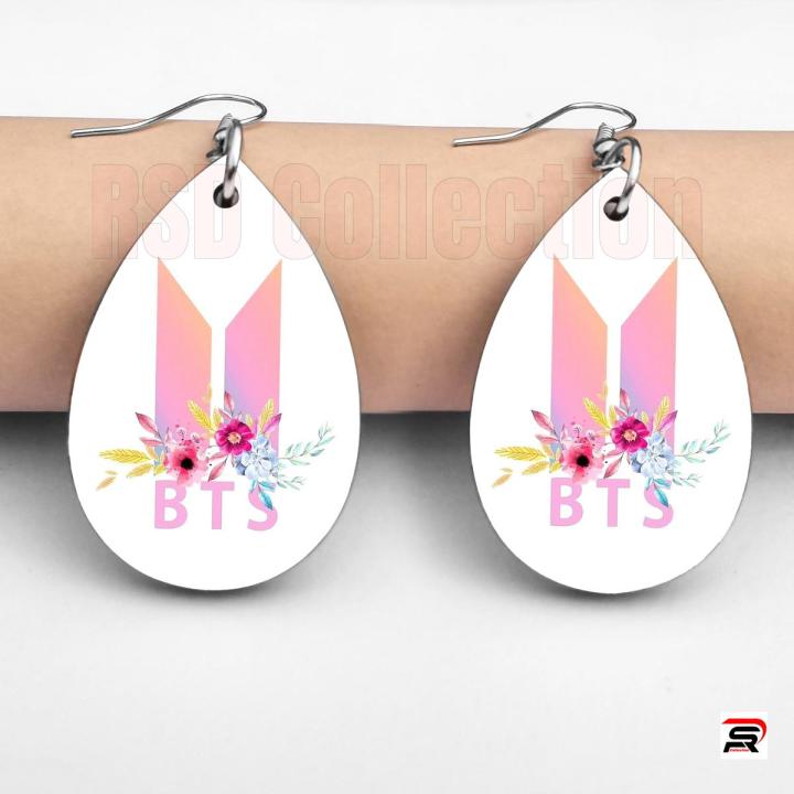 BTS Flower earrings pair for girls BTS Earrings Cute accessories for women's and girls BTS logo with Flowers