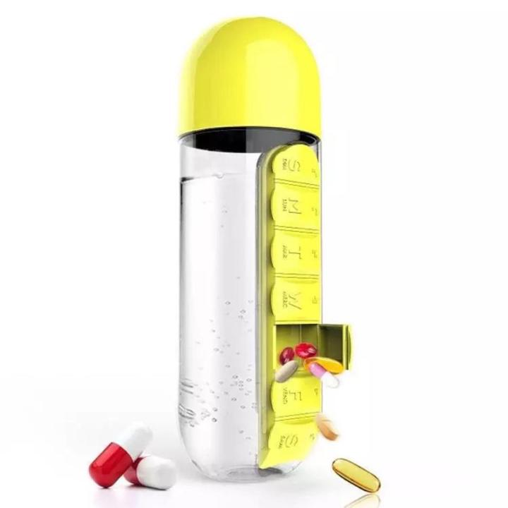 【FUN LIVE】 Water Bottle Tumbler 7 Days Pill Box 2 In 1 Pill Vitamin Storage Bottle Convenient Multifunctional Water Bottle