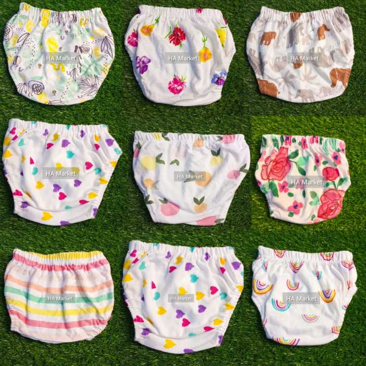 Pack of 6 unisex kids Baby boy and girls cotton Panties  and trouser with elastic waist and leg in White prints