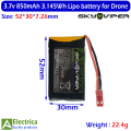 sky viper 3.7V 850mAh Rechargeable Drone Battery (With Connector) - High Power LiPo Cell for Quadcopter, Helicopter, DIY RC Toys by Electrica. 
