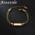 Atoztide New Customized Bar NK Chain Bracelet Men Stainless Steel Engraving Letter Name For Women Christmas Bangle Gift. 