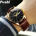 POSHI Men's Watch Waterproof Luminous Calendar Display Brown Belt Luxury Business Quartz Watch for Men. 