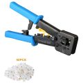 EZ RJ45 Crimp Tool Pass Through Cat5 Cat5e Cat6 Crimping Tool for RJ45/RJ12 Regular and End-Pass-Through connectors with 50PCS. 