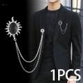 Long Chain Brooch, Suit Pin Rhinestone Oval Lapel Pin Decoration Hanging Chain Brooch Men's Brooch for Men's Accessories Father Men. 