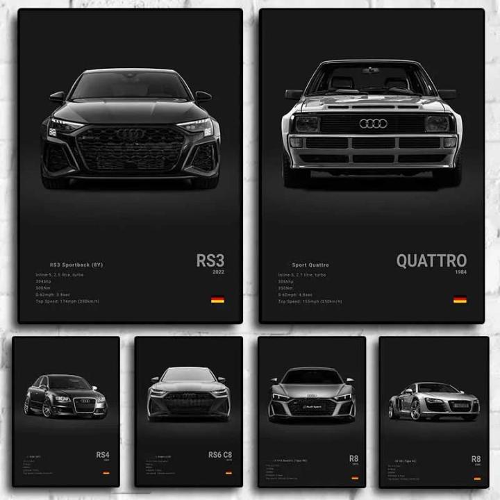 Sarcasmsm Pop German Cars Rs3 Car Photography Poster Aesthetic Luxury R8 C8 Supercar GTR SUV Canvas Print Wall Art Home Driver Room Decor