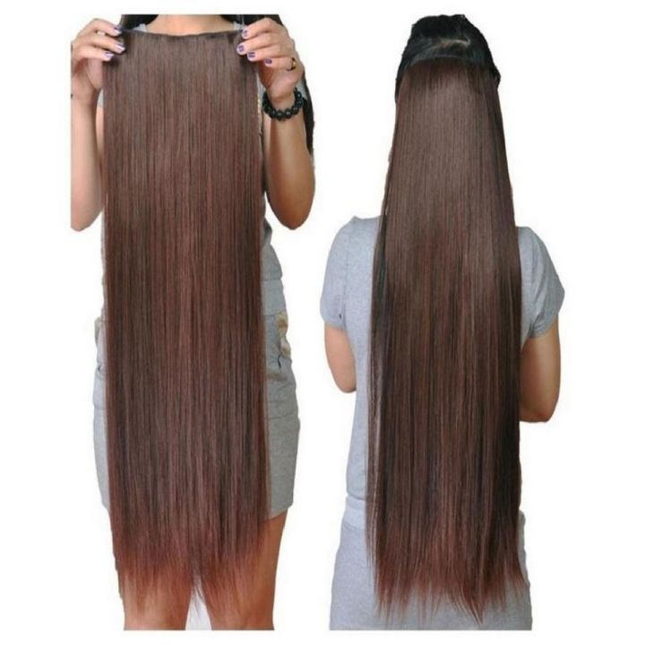 Hair Extensions for Girls 5 Clips 27  Length Reddish Brown