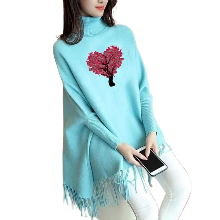 Women%20Hearts%20Tree%20Printed%20Fleece%20Poncho%20For%20Women%20Winter%20Printed%20Poncho%20For%20Girls%20-%20Image%202