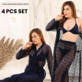 4Pcs Premium Transparent Net See Through Bridal Nighty Set | Women's nightwear 4pcs |. 