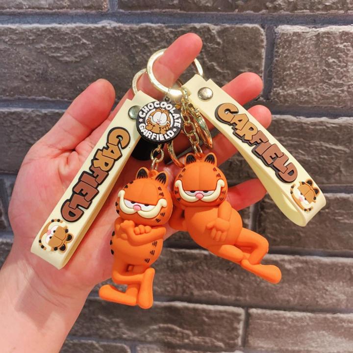 【HOT】 Disney Anime Kawaii Garfield Cat Pendant Keychain Cartoon Car Key Chain Key Ring Keyring Phone Bag Ornament Jewelry Kids Gifts