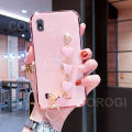For Samsung Galaxy A10 Phone Cover + 3D Love Heart Wristband Fashion Ultra Thin Shiny Plating Bumper Soft TPU Silicone Shockproof Protective Case Back Cover. 
