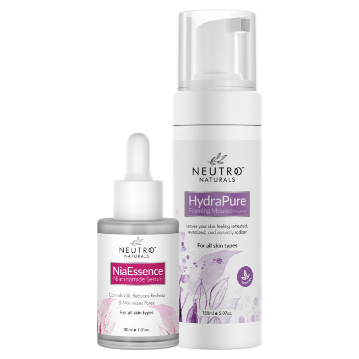 Nia Essence Niacinamide Serum for All Skin Type - 30ml with Hydra Pure Foaming Mousse Face Wash - 150ml