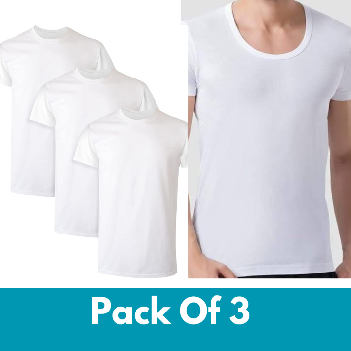 High Quality Pack Of 3 White Men Vest With Sleeve (Bazoo) Banyan For Boys