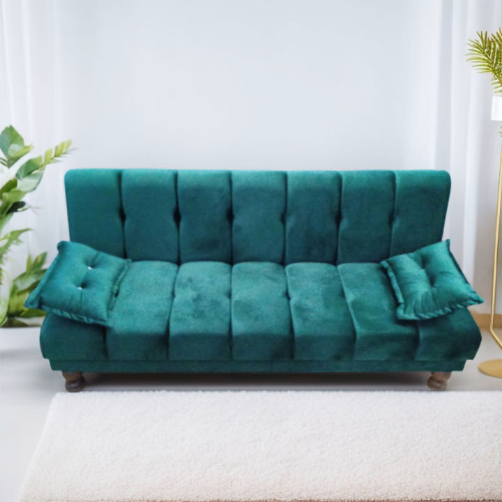 The Furniture Collection - Customised 3 Seater Sofa Cum Bed Imported Fabric Soft Velvet Green, length 6 ft and height 18 inches Apartments/Offices