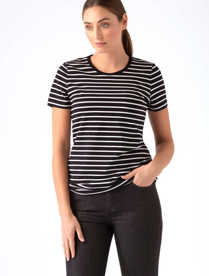 WOMEN S RIVIERA STRIPED T SHIRT BLACK WHITE Daraz.pk