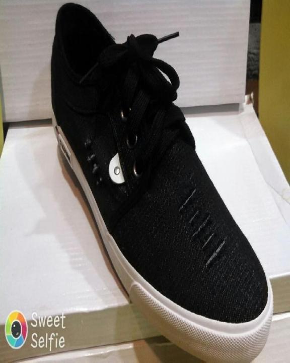 Black Denim Lifestyle Sneakers For Him