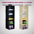 Ibrahim Mall Storage Box Compactor 5 shelf | Hanging Organizer for clothing and accessories 5 compartments| Polyester Fabric Storage Organiser | 5 tier wardrobe organizer | Foldable Hanging Storage Bag | Closet Section Folding. 
