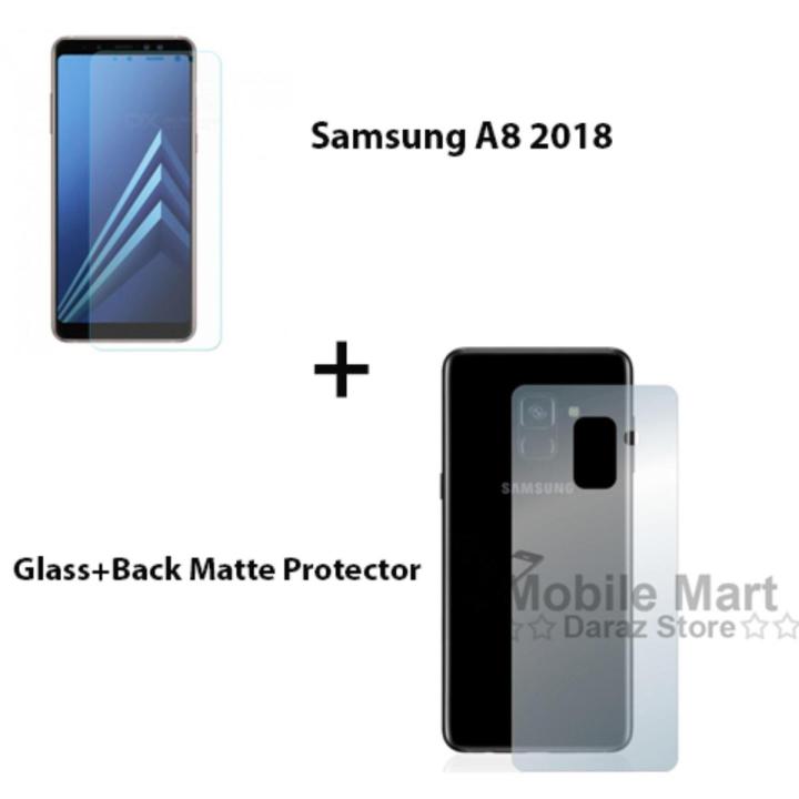 Samsung Galaxy A8 2018 Glass Protector Tempered Polish Screen Protection + Back Matte Protection Soft Skin Sheet Soft Film Back Protector For Samsung Galaxy A8 2018
