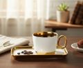 Premium Quality Black Ceramic Cups & Saucers Set (Set of 6 Pcs) Electro Gold Plated Cups & Saucers Set - Super Quality Tea Set.. 