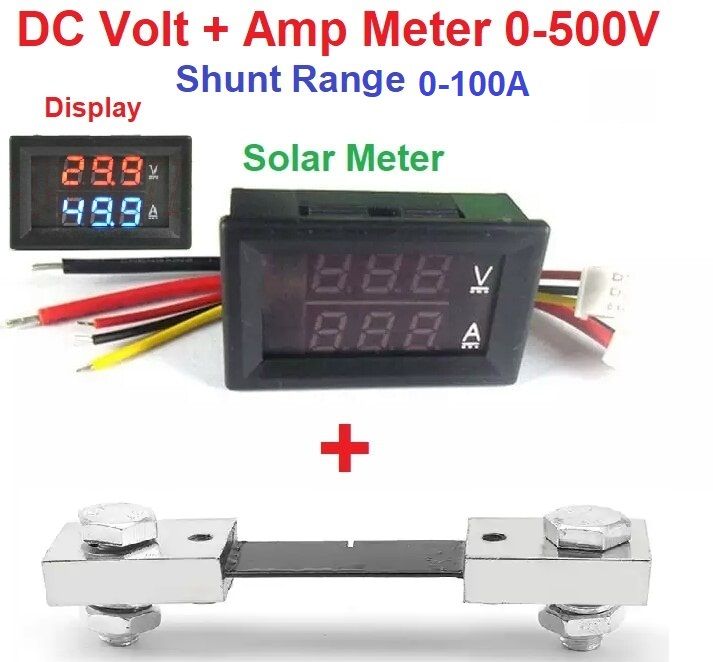DC Solar Volt Amp Meter DC 0-500V 100A Voltmeter Ammeter LED Dual display