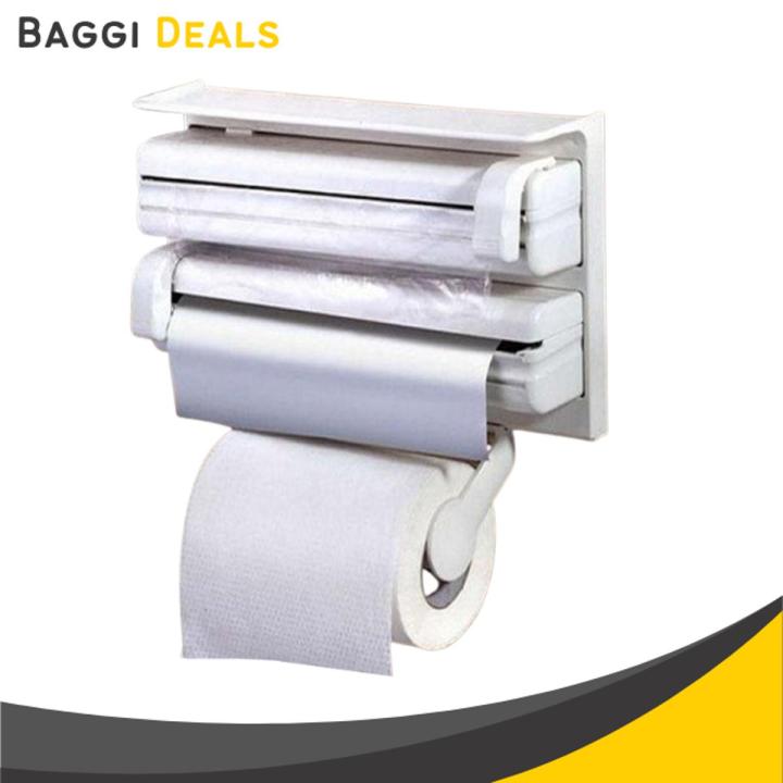 3 In 1 - Wall Mount Kitchen Paper Dispenser and Holder - White