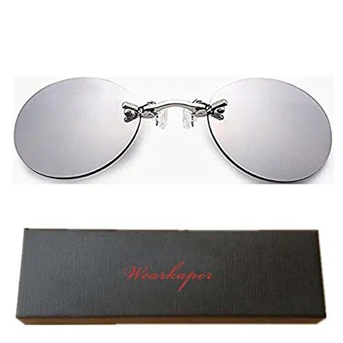 WEARKAPER Mini Vintage Round Men Sun Glasses Clip On Nose Sunglasses Matrix Morpheus Movie Sunglasses