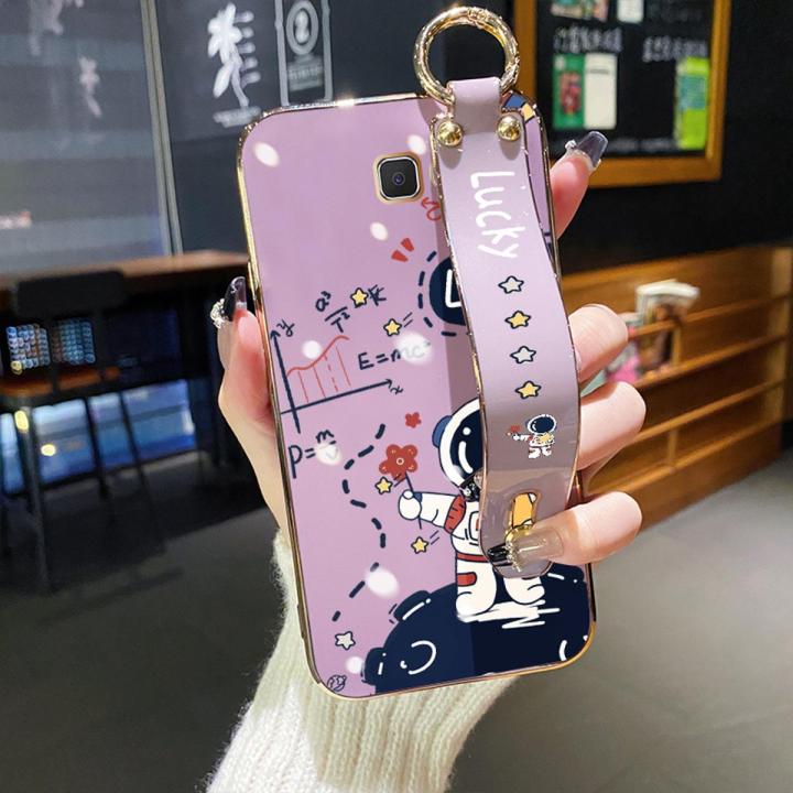 YIWESAN For Samsung J7 Prime 2 Case With Wristband New Design Phone Case For Girl Women Thin Pattern Fashion Astronaut Shockproof Plating Silicone Casing Full Cover SoftCase Protection Cases