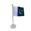 Pakistan Table Flag with Crystal Transparent Base Stand for Executive Office - Best for Offices & Schools - Desk Organizer. 