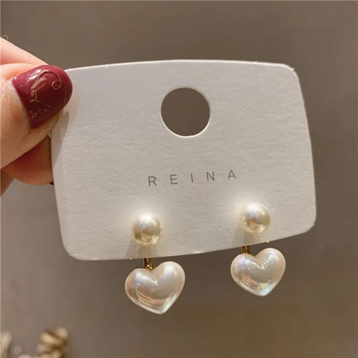 2024 New Fashion Contracted Heart Pearl Fine Earrings Joker Sweet Elegant Temperament Women Drop Earrings Wedding Jewrelry Gift