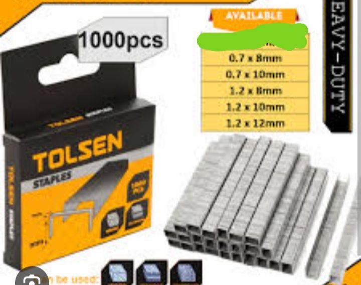 Tolsen 1000pcs Staple Gun Pins  Tacker Staples Wire Refill (0.7 x 8 x 10mm | 1.2 x 8 , 10 , 12mm)