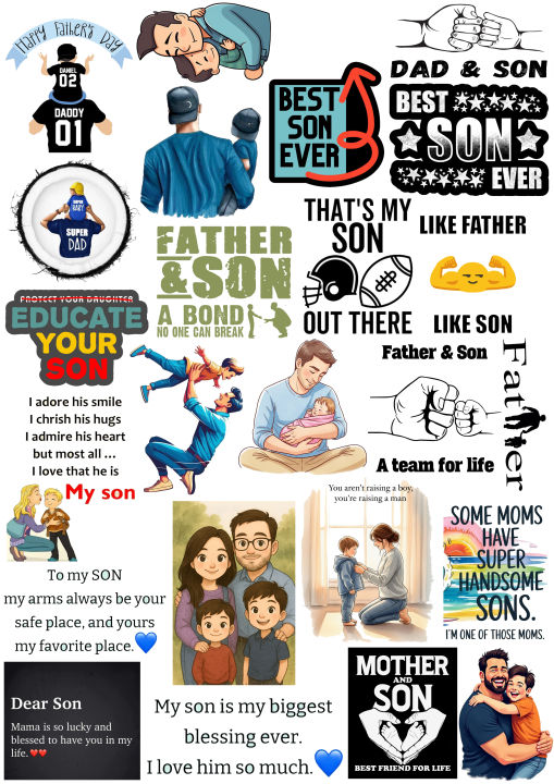 Son Sticker Father & Son Bonding Sticker Pack Of 24 Aesthetic Family Love ...