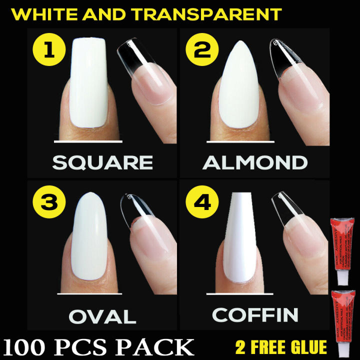 100 Pcs Fake Nails False Nails For Girls Square Almond Oval COFFIN Artificial Nails With Glue kit Nails kit Nails kit Acrylic Nails kit French Nails kit Nails Kit With 1 Glue Sheet