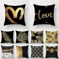 Black Gold Printing Pillowcases Peach Skin Pillow Case For Home Modern Simplicity Car Backrest Cover Multifunctional Sofa Decor. 