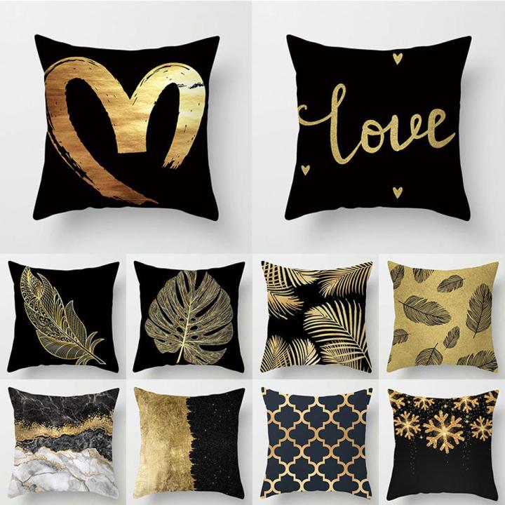 Black Gold Printing Pillowcases Peach Skin Pillow Case For Home Modern Simplicity Car Backrest Cover Multifunctional Sofa Decor
