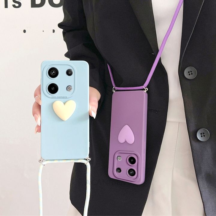 Note13 Love Heart Crossbody Lanyard Case On For Xiaomi Redmi Note 13 Pro 4g 5g 13pro 12 12pro Plus 12s 13c Cord Silicone Cover