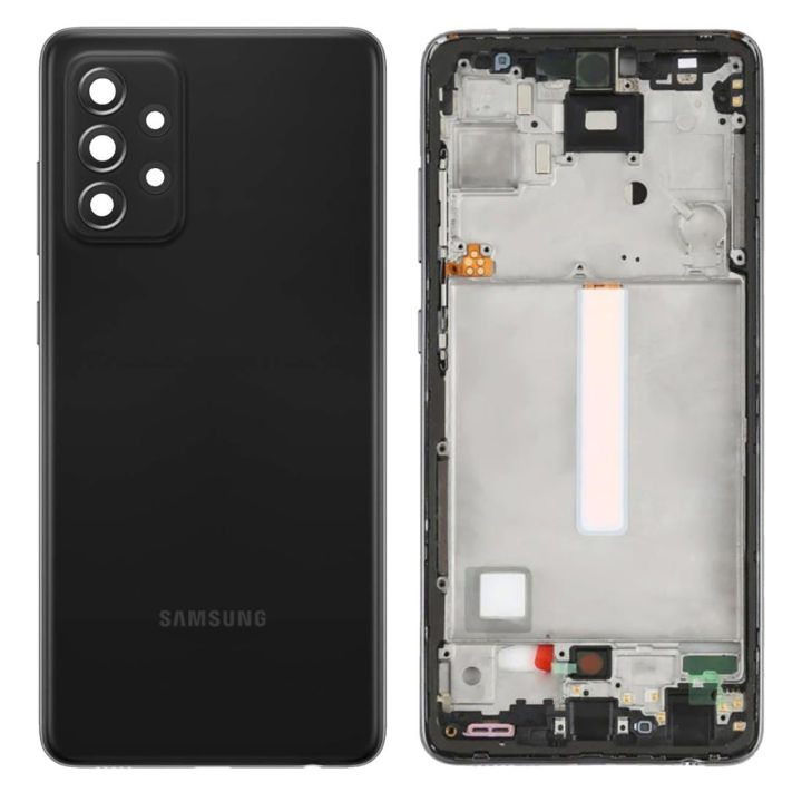 Samsung Galaxy A72 4G Middle Frame Housing With Side Button and Camera Lens Complete Body Casing Replacement For Galaxy A72 4G - Black