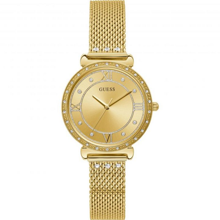Guess Jewel Gold Dial Gold Mesh Bracelet Watch For Women-W1289L2