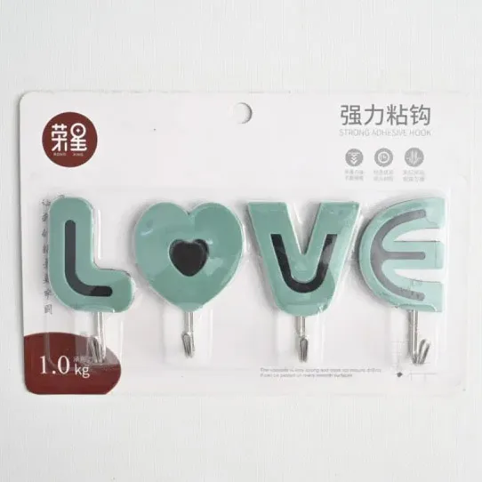 LOVE%20Adhesive%20Key%20Wall%20Hooks%20Set%20of%204%20Multi%20Colors%20Wall%20Hooks%20For%20Bathroom%20And%20Doors%20Walls%20Wall%20Mounted%20Clothes%20Hooks%20-%20Image%203