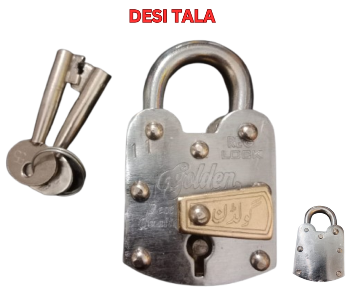 Tala Key Heavy Duty Desi Tala | Traditional Pakistani Brass Padlock | 2 Plate ...