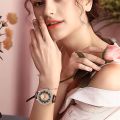 LIGE Women's Watch Luxury Rhinestone Quartz Watch Vintage Floral Engraved Analog PU Leather Wrist Watch Clock Montre Femme. 