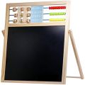 Educational Learning Multipurpose Double-Sided Magnetic Wooden Writing, Drawing Board (Whiteboard + Blackboard) with Abacus, Mathematical Calculations & English Alphabets. 