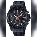 Casio Edifice Mens Steel Black Bezel Black Retrograde Chronograph Dial Black Steel Band Watch-EFV-540DC-1BVUDF. 