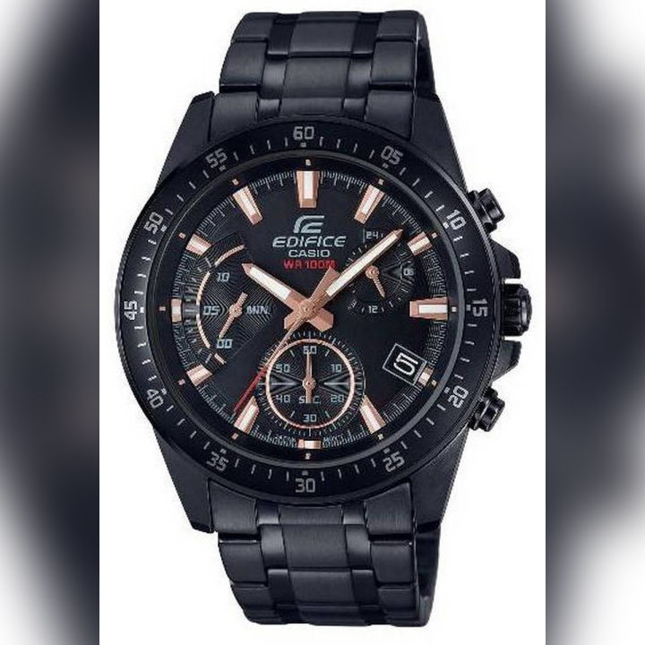 Casio Edifice Mens Steel Black Bezel Black Retrograde Chronograph Dial Black Steel Band Watch-EFV-540DC-1BVUDF