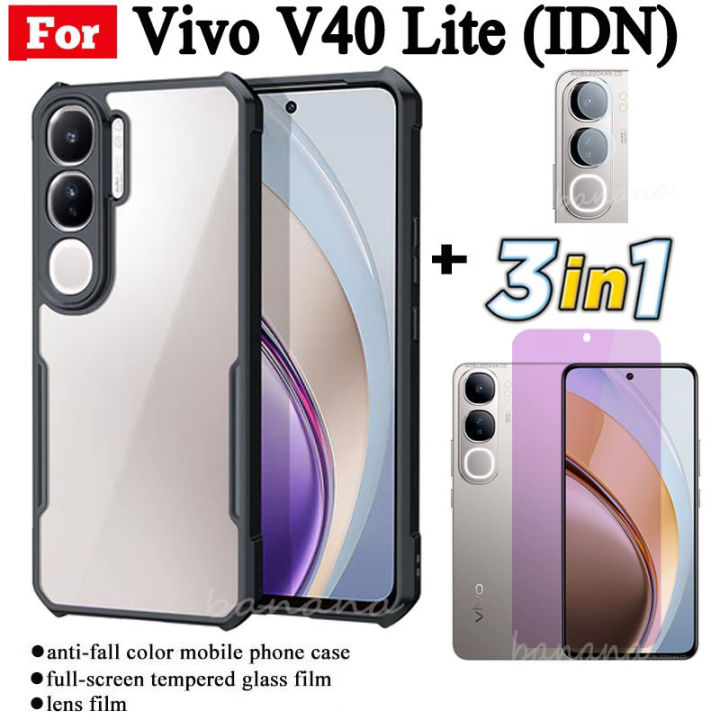 3 in 1 Vivo V40 Lite Shockproof Phone Case for Vivo V40Lite Anti-blue Ray Tempered Glass and Lens Film